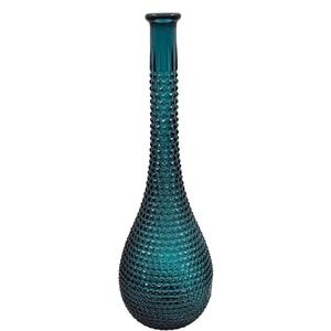 Vintage Empoli Teal Blue Diamond Point Genie Bottle Decanter MCM  Italy 1960s